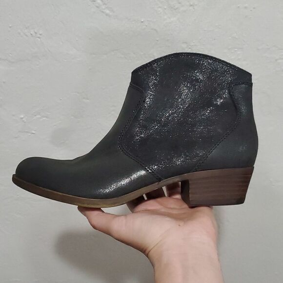 Lucky Brand Belia Leather Ankle Boots in Distressed Black Size 8 - Picture 1 of 16